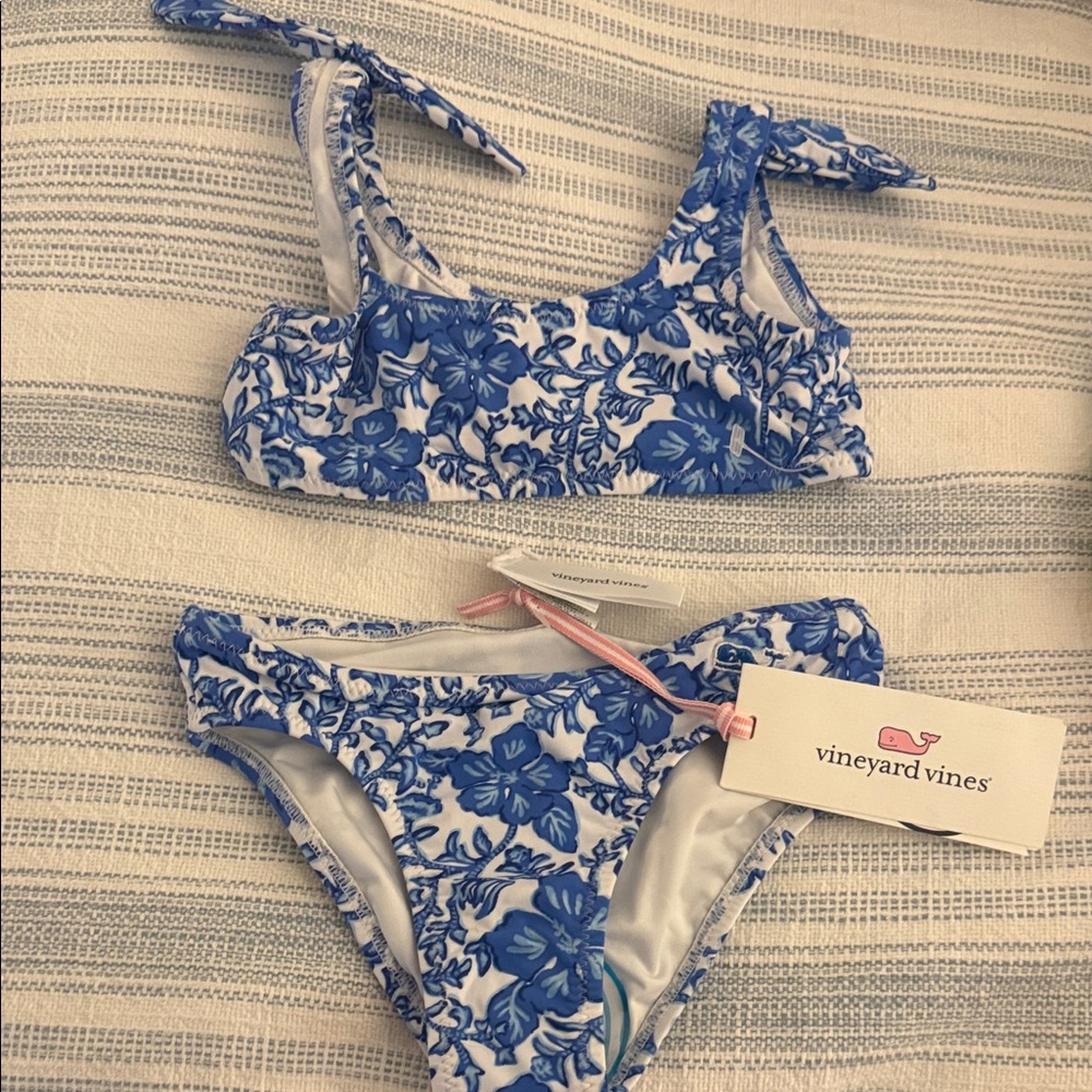 Vineyard Vines Blue and White Floral Kids Bikini